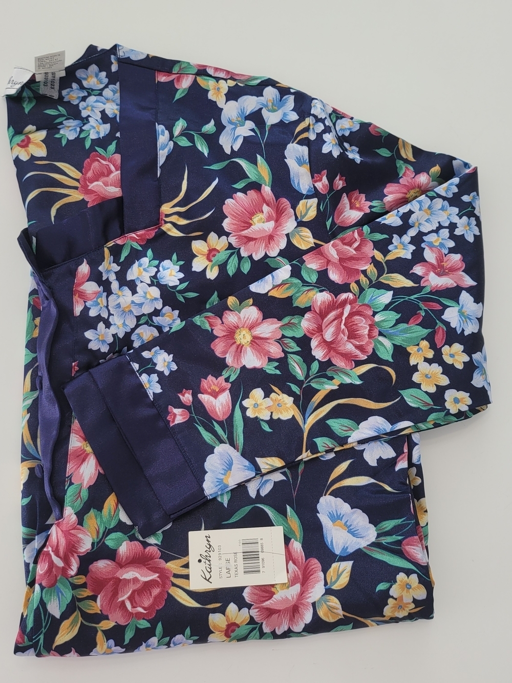 Floral Satin Nightshirt - Navy with Pink & Blue Blooms Size L - Picture 4 of 10